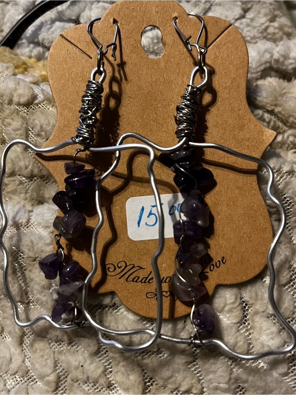 Handcrafted Silver Wire Amethyst Chip Hoop Earrings